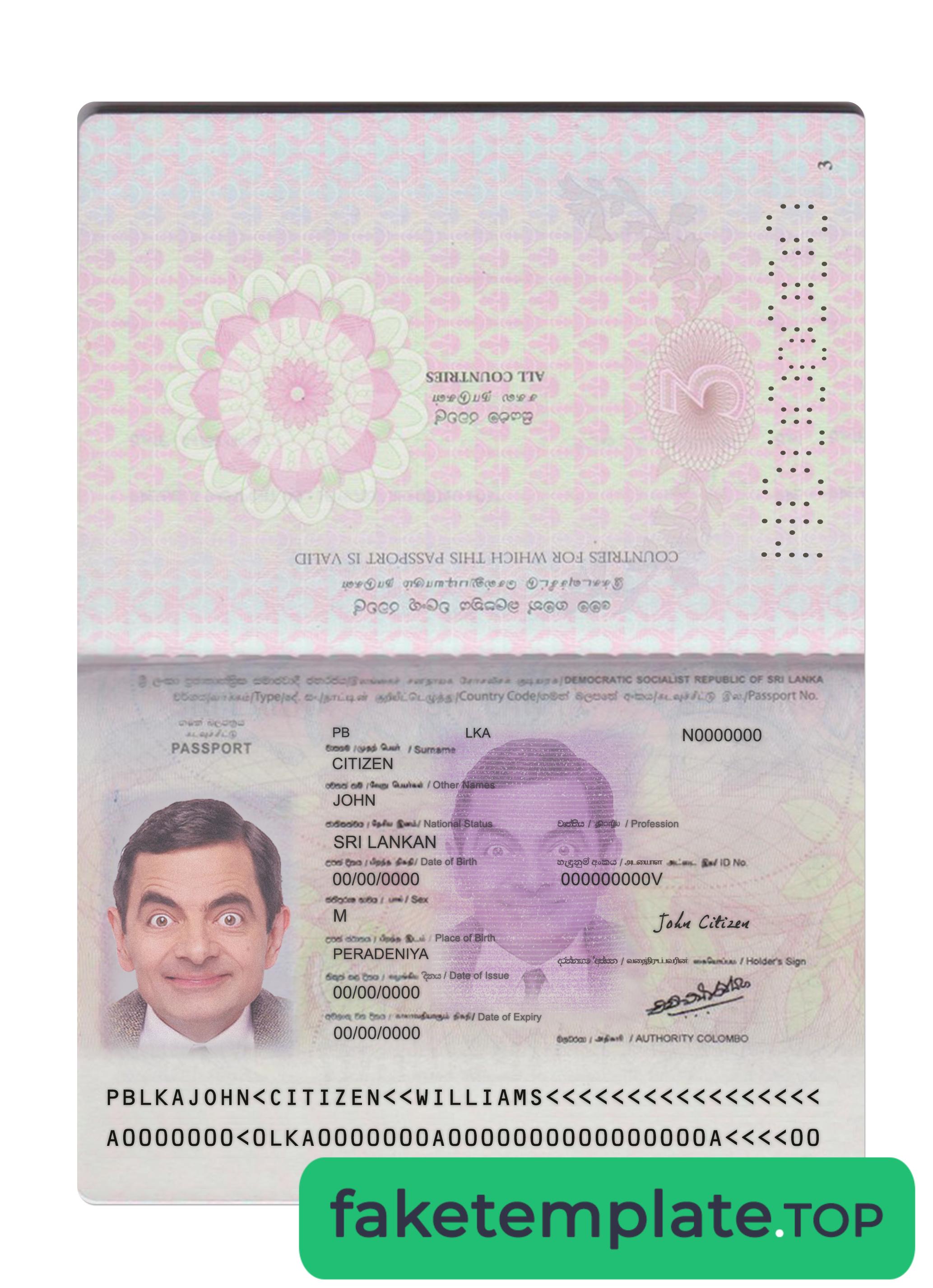 Feature of fake Sri Lanka passport example version 2